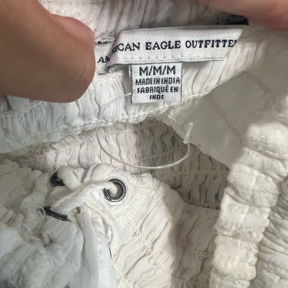 American Eagle Outfitters White Smocked Lace-Up Tube Top - Picture 6 of 6